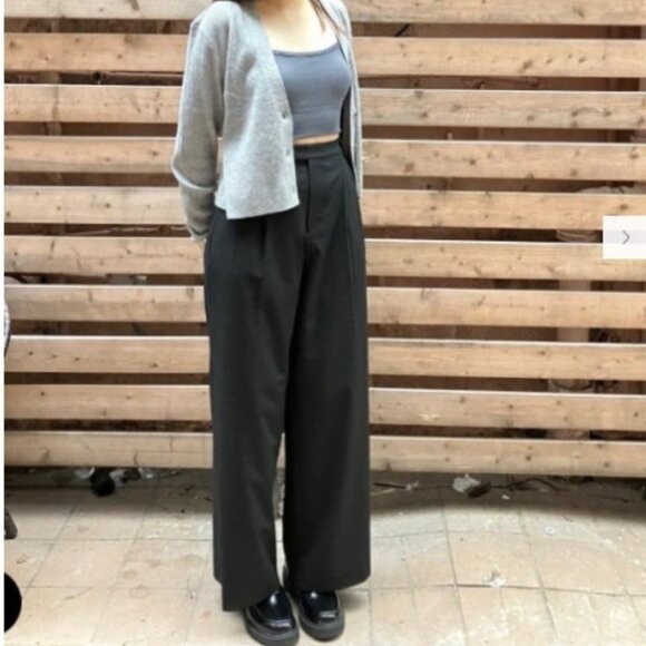 Uniqlo:C - Black Pleated Wide Straight Pant - Size M - Picture 2 of 9